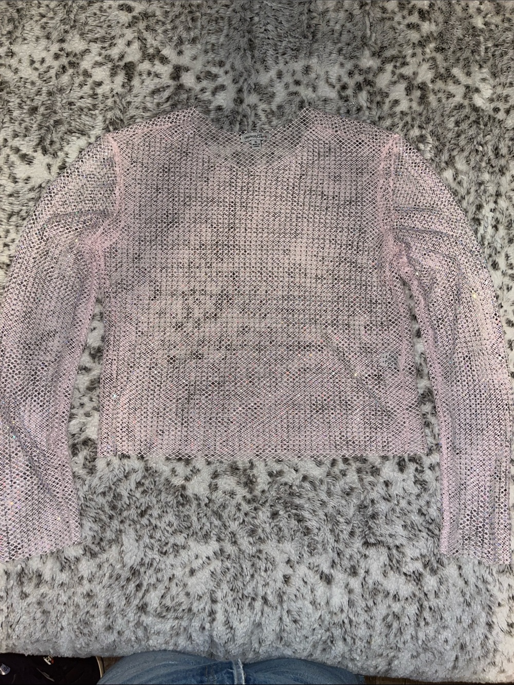 Light Pink Open-Weave Crewneck Sweater